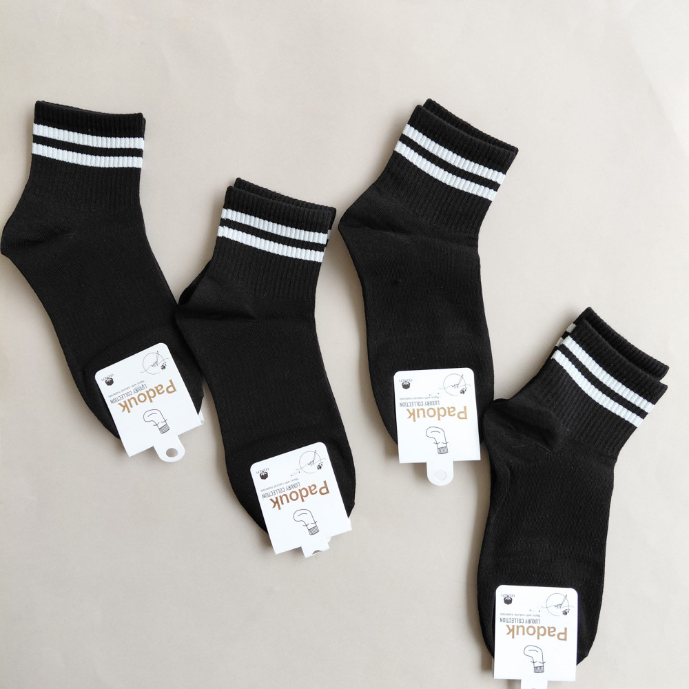 جوراب نیم ساق زنانه مشکی دو خط سفید پادوک